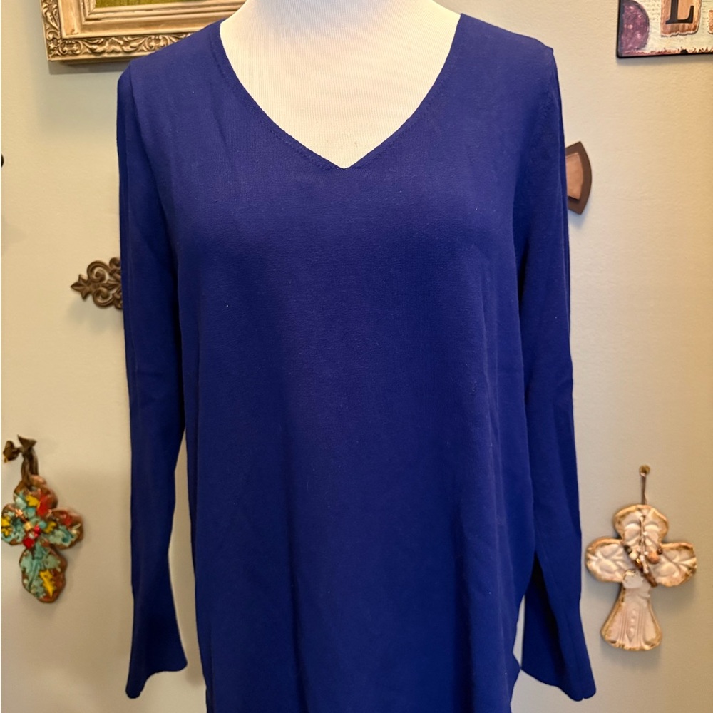 Chico's Royal Blue Long Sleeve V-Neck Top